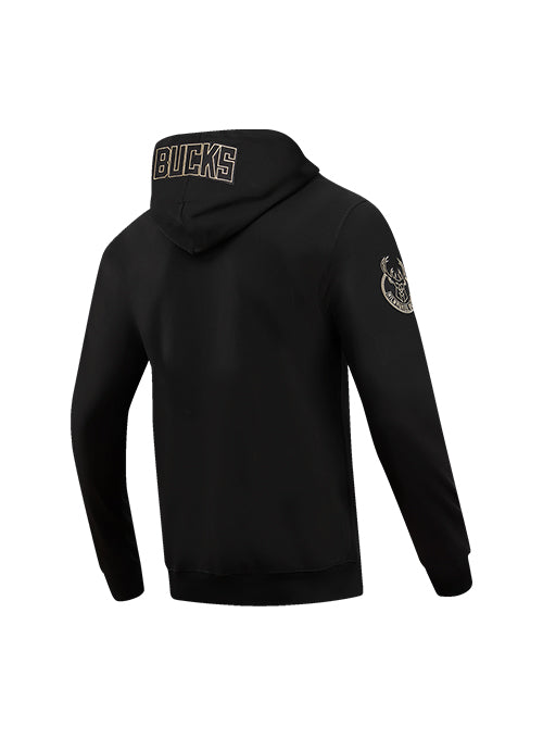 Pro Standard Black and Gold Milwaukee Bucks Full Zip Hooded Sweatshirt- Angled Back VIew 