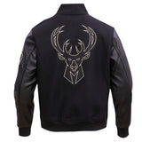 Pro Standard Black and Gold Milwaukee Bucks Varsity Jacket- Back View 