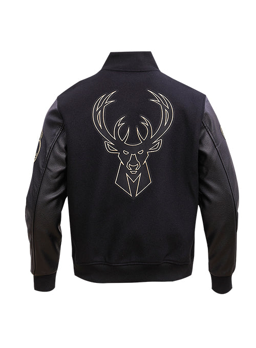 Pro Standard Black and Gold Milwaukee Bucks Varsity Jacket- Back View 