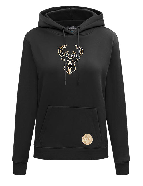 Women's Pro Standard Black & Gold Milwaukee Bucks Hooded Sweatshirt-front 