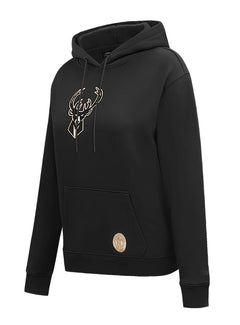 Women's Pro Standard Black & Gold Milwaukee Bucks Hooded Sweatshirt- angled front 