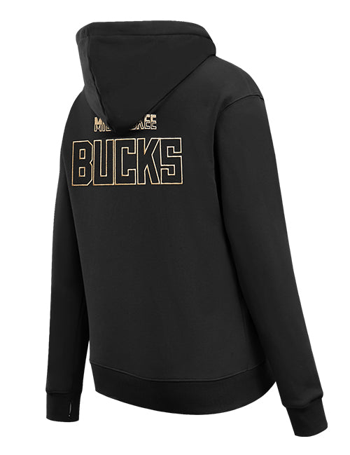 Women's Pro Standard Black & Gold Milwaukee Bucks Hooded Sweatshirt- angled back 