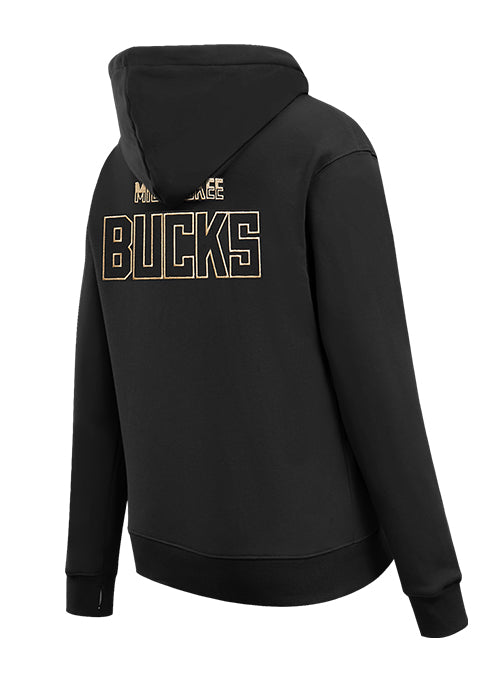 Women's Pro Standard Black & Gold Milwaukee Bucks Hooded Sweatshirt- angled back 