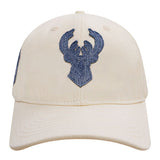 Pro Standard Varsity Blues Milwaukee Bucks Adjustable Hat in Cream - Front View