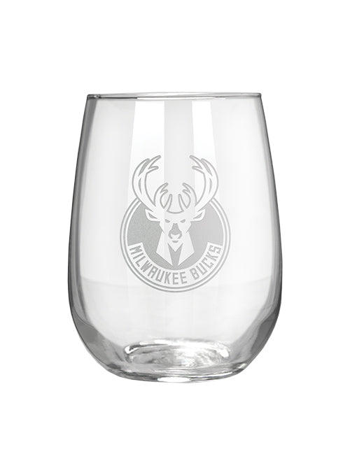 Great American Products Stemless Etched Milwaukee Bucks Wine Glass- front 