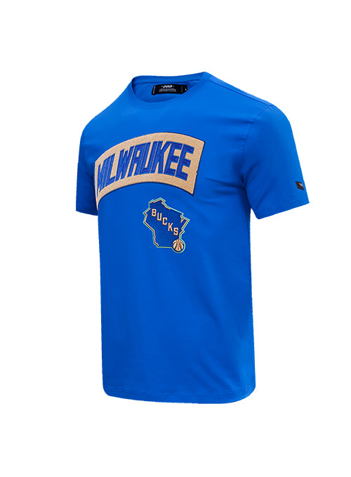 Pro Standard City Edition 2023 Script Blue Milwaukee Bucks T-Shirt- Angled Front View 