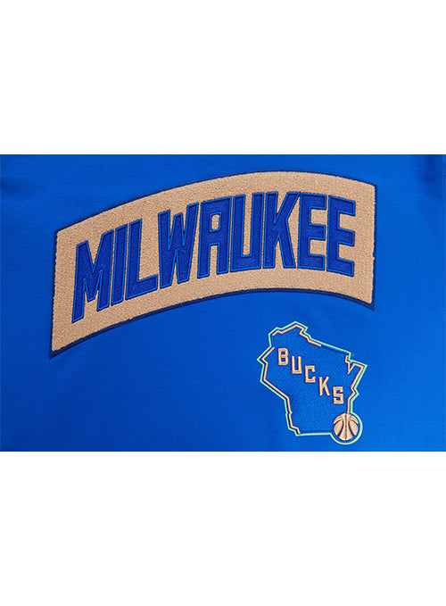 Pro Standard City Edition 2023 Script Blue Milwaukee Bucks T-Shirt- Chest Embroidery