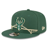 New Era 9Fifty Icon Bridge Milwaukee Bucks Snapback Hat- angled left 