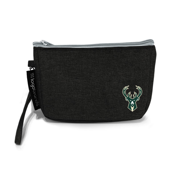 Logo Brand Crosshatch Milwaukee Bucks Wristlet Bag in Black - Front View