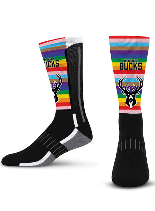 For Bare Feet Pride Stripe Milwaukee Bucks Crew Socks