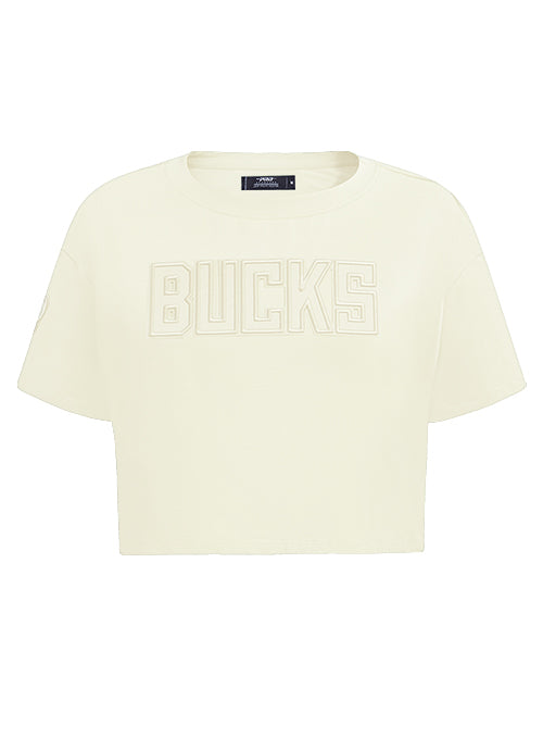 Women's Pro Standard Neutral Cream Boxy Cropped Milwaukee Bucks T-Shirt-front 