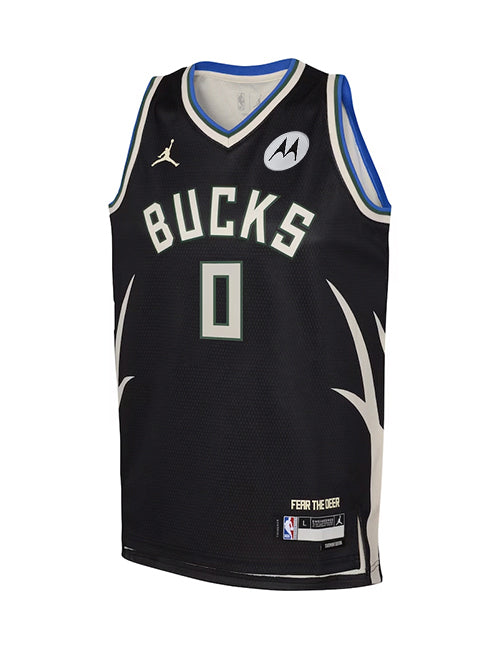 Youth Jordan 2022 Statement Edition Damian Lillard Milwaukee Bucks Swingman Jersey-front 