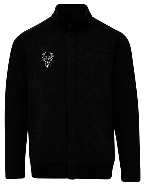 Magna-Ready Black Knit Milwaukee Bucks Fleece Long Sleeve Jacket with Magnetic Closures-front 