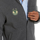 Magna-Ready Charcoal Knit Milwaukee Bucks Fleece Long Sleeve Jacket with Magnetic Closures-front 