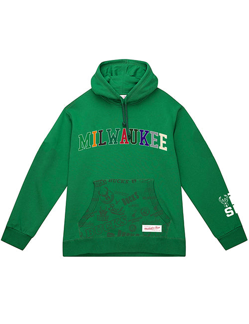 Bucks In Six x Mitchell & Ness Era Collage Milwaukee Bucks Hooded Sweatshirt-front 