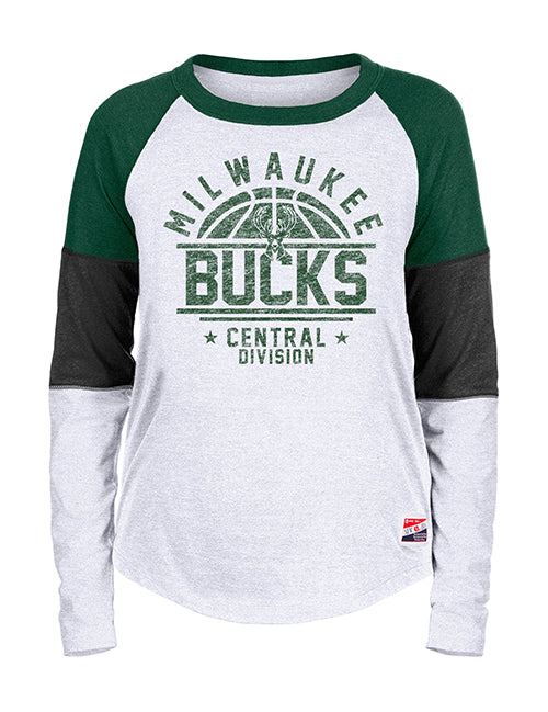 Women's New Era Milwaukee Bucks Tri-Color Long Sleeve T-Shirt-front