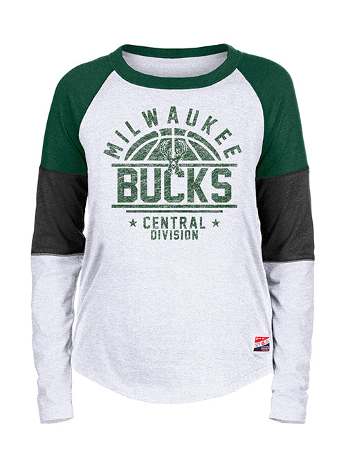 Women's New Era Milwaukee Bucks Tri-Color Long Sleeve T-Shirt-front