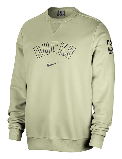 Nike Standard Issue 2024-25 Olive Milwaukee Bucks Crewneck Sweatshirt-front