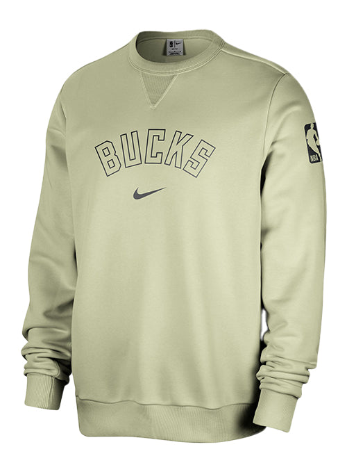 Nike Standard Issue 2024-25 Olive Milwaukee Bucks Crewneck Sweatshirt-front