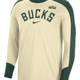 Nike On-Court Pregame 2024-25 Fir and Opal Milwaukee Bucks Long Sleeve T-Shirt-front