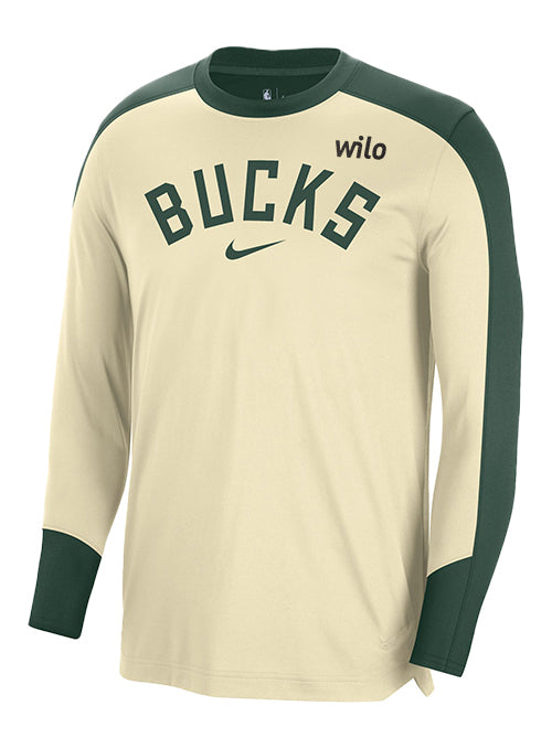 Nike On-Court Pregame 2024-25 Fir and Opal Milwaukee Bucks Long Sleeve T-Shirt-front