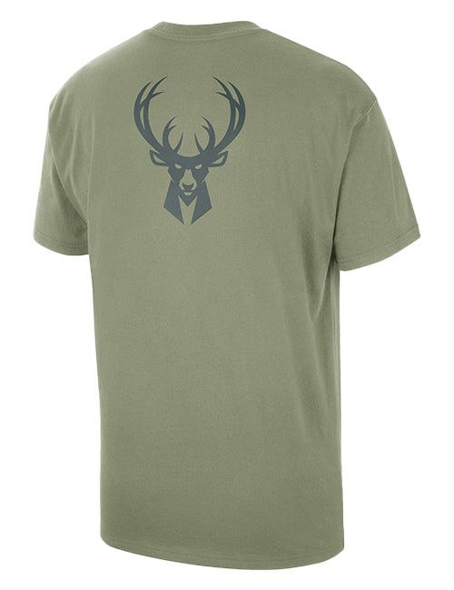 Jordan Courtside Statement Olive Milwaukee Bucks T-Shirt-back