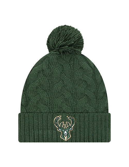 Women's New Era Cabled Pom Milwaukee Bucks Knit Hat-front