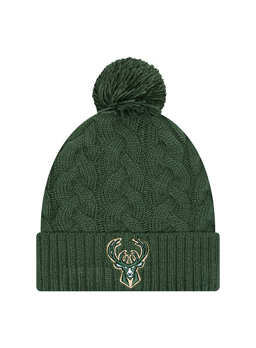 Women's New Era Cabled Pom Milwaukee Bucks Knit Hat-front