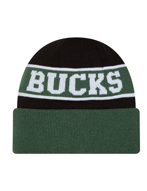 Youth New Era Cuff Milwaukee Bucks Reverse Logo Knit Hat-bsck