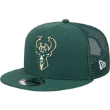 New Era 9Fifty Icon Logo Green Milwaukee Bucks Trucker Snapback Hat-angled left