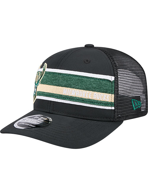 New Era 9Seventy Leather Black Milwaukee Bucks Trucker Snapback Hat-angled left