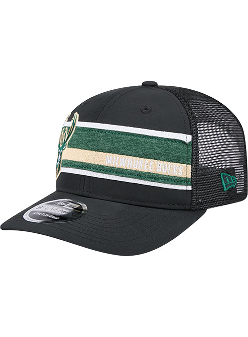 New Era 9Seventy Leather Black Milwaukee Bucks Trucker Snapback Hat-angled left