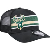 New Era 9Seventy Leather Black Milwaukee Bucks Trucker Snapback Hat-angled rightt