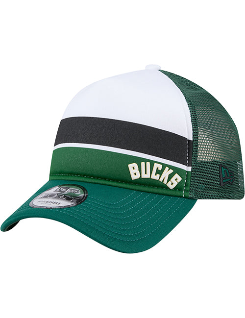 New Era 9Forty Colorblock Milwaukee Bucks Trucker Adjustable Hat--angled right