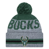 New Era Cuff Pom Runner Stripe Logo Milwaukee Bucks Knit Hat-front
