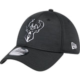 New Era 39Thirty Tech Black Milwaukee Bucks Flex Fit Hat-angled left