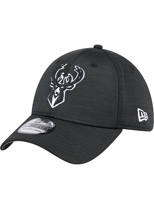 New Era 39Thirty Tech Black Milwaukee Bucks Flex Fit Hat-angled left
