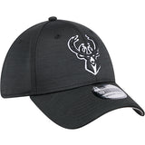 New Era 39Thirty Tech Black Milwaukee Bucks Flex Fit Hat-angled right