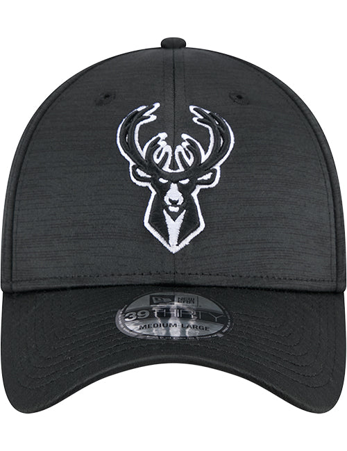 New Era 39Thirty Tech Black Milwaukee Bucks Flex Fit Hat-front