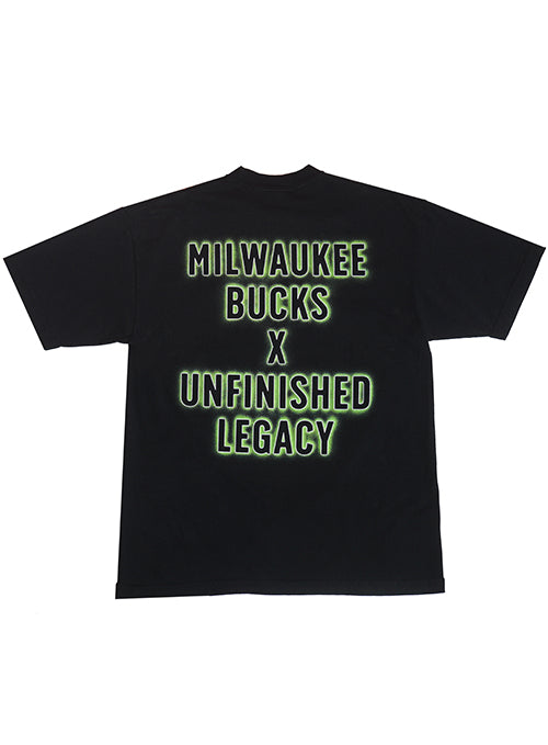Bucks In Six x Unfinished Legacy Dynamic Fusion Black Milwaukee Bucks T-Shirt-flat back 