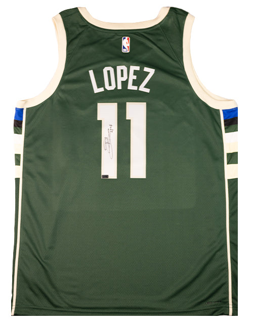 Signed Nike Icon Edition Brook Lopez Milwaukee Bucks Swingman Jersey-back