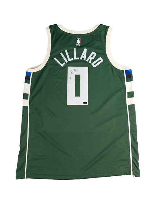 Signed Nike 2022 Icon Edition Damian Lillard Milwaukee Bucks Swingman Jersey-back