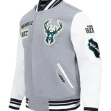 Pro Standard Area Code Milwaukee Bucks Wool Varsity Jacket-angled front