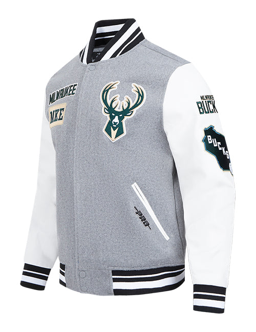 Pro Standard Area Code Milwaukee Bucks Wool Varsity Jacket-angled front