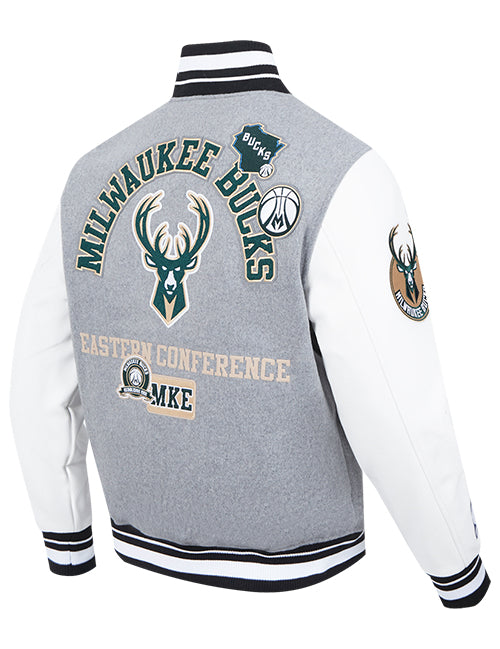 Pro Standard Area Code Milwaukee Bucks Wool Varsity Jacket-angled back