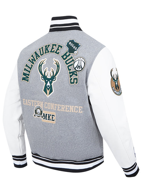 Pro Standard Area Code Milwaukee Bucks Wool Varsity Jacket-angled back