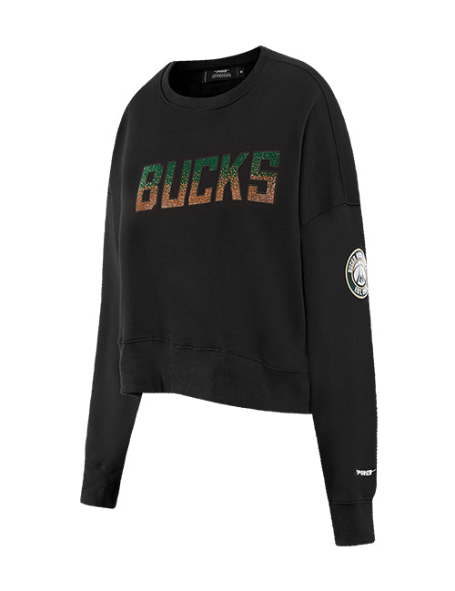 Women's Pro Standard Jewels Milwaukee Bucks Crewneck Sweatshirt-angled front