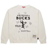 Women's Mitchell & Ness HWC '68 Cream Milwaukee Bucks Crewneck Sweatshirt-front