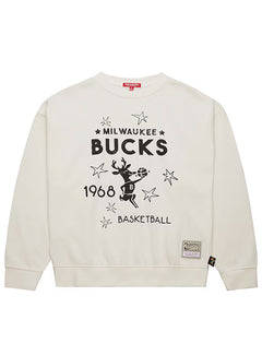 Women's Mitchell & Ness HWC '68 Cream Milwaukee Bucks Crewneck Sweatshirt-front