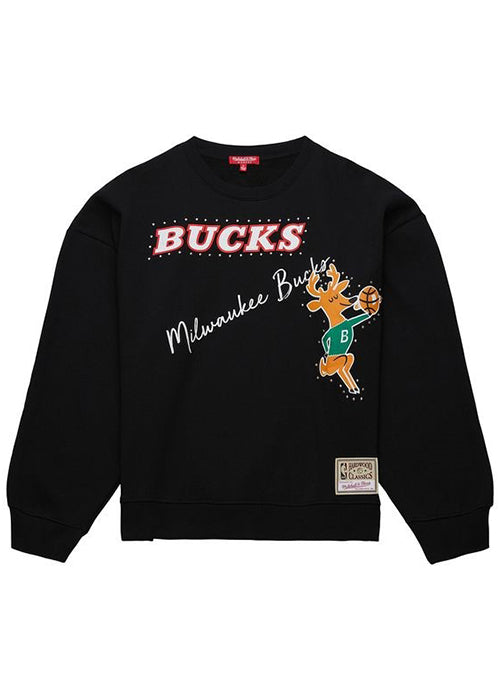 Women's Mitchell & Ness HWC '68 Studded Milwaukee Bucks Crewneck Sweatshirt-front